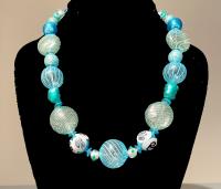 Necklace Turquoise Clear Swirl Silver Spiral Round Beads (NB34) by 