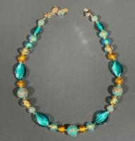 Necklace Turquoise Gold Leaves (N31) by 