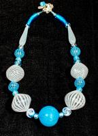 Necklace Turquoise Silver White Clear Swirl Large Beads (NB39) by 