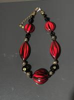 Necklace Red Black Large Gold Black Swirl (NB38) by 