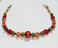 Necklace Red Gold Black Square Swirl Spiral (N34) by 