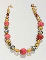 Necklace Pink Stripe Gold Black Round (NB34) by 