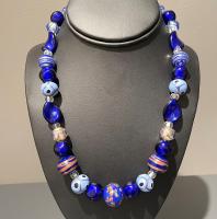 Necklace Cobalt Light Blue Avventurine Silver Swirl (N33) by 
