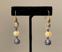 Earrings Gold Cobalt White 3 Bead (E10) by Leslie Genninger