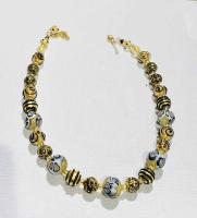 Necklace Gold Black White Swirl Round (N35) by Leslie Genninger