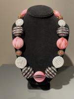 Necklace Pink Black White Battuto Avventurine Clear White Stripe (NBB41) by 