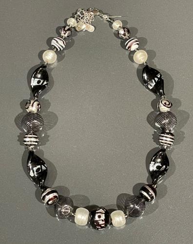 Necklace Black Silver Clear Beads (NB35) by Leslie Genninger