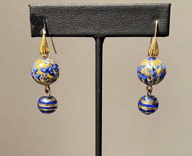 Earrings Blue Gold (E8) by Leslie Genninger