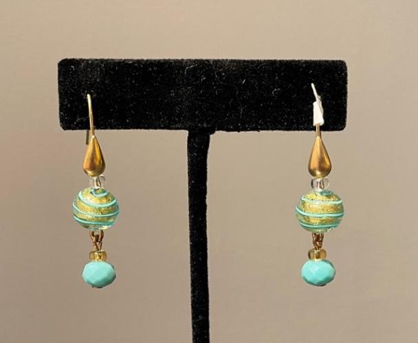 Earrings Turquoise & Gold 2 Bead (E7) by Leslie Genninger