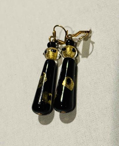 Earrings Long Black Gold (E11) by Leslie Genninger