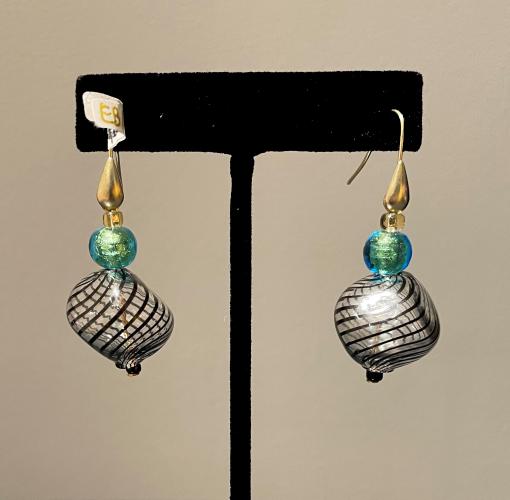 Earrings Blown Black Clear Turquoise (EB10) by Leslie Genninger