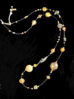 Necklace Amber Gold Black Long (NB32) by Leslie Genninger