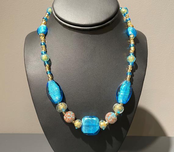 Necklace Turquoise Foil Avventurine Round Seed Beads (N24) by Leslie Genninger
