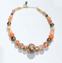 Necklace Lavender Coral Pink Gold Black Round (N36) by Leslie Genninger