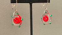 Earrings Single Bead Red & Green (T12) by Heather Trimlett