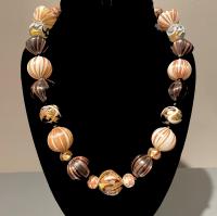 Necklace Black & White Round Avventurine Stripe Gold (NB36) by Leslie Genninger