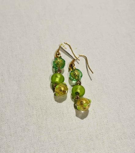 Earrings Lime Green & Gold 3 Bead (E10) by Leslie Genninger