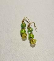 Earrings Lime Green & Gold 3 Bead (E10) by 
