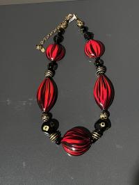 Necklace Red Black Large Gold Black Swirl (NB38) by Leslie Genninger