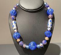 Necklace Blown Filigrana Blue Silver (NBFG35) by Leslie Genninger