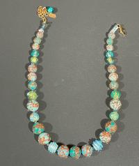 Necklace Turquoise Light Blue Spiral Avventurine Round (N33) by Leslie Genninger