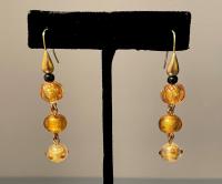 Earrings Amber Gold Black Dangle (E10) by Leslie Genninger