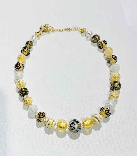 Necklace Gold White Black Silver Swirl Spiral Round (N33) by Leslie Genninger
