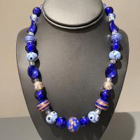 Necklace Cobalt Light Blue Avventurine Silver Swirl (N33) by Leslie Genninger