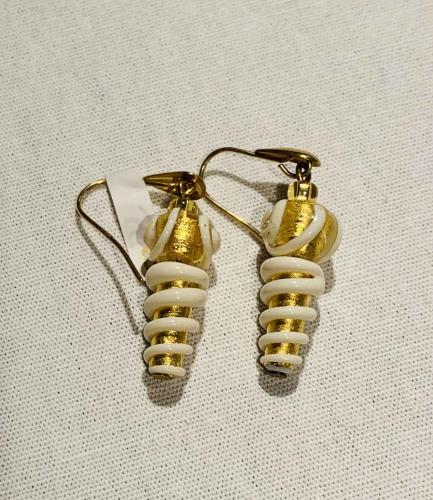 Earrings Gold White Swirl Wrap (E7) by Leslie Genninger