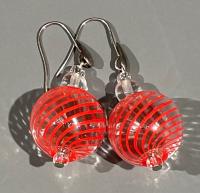 Earrings Clear Red Stripe Swirl (EB9) by Leslie Genninger