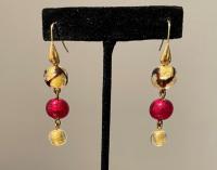 Earrings Deep Red Center Gold (E10) by Leslie Genninger