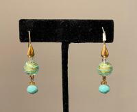 Earrings Turquoise & Gold 2 Bead (E7) by Leslie Genninger