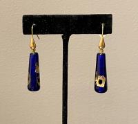 Earrings Cobalt Long Bead Gold & Black (E10) by Leslie Genninger