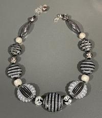 Necklace Black White Battuto Clear White Swirl (NBB40) by Leslie Genninger